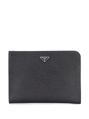 Prada triangular enamelled logo clutch