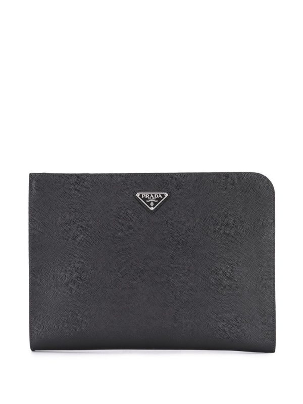 Prada triangular enamelled logo clutch