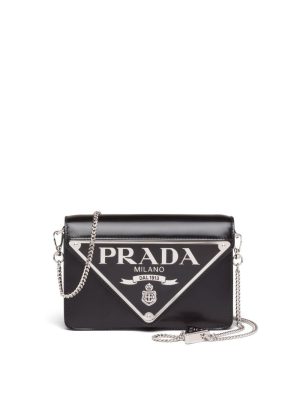 Prada Triangle-plaque brushed leather shoulder bag