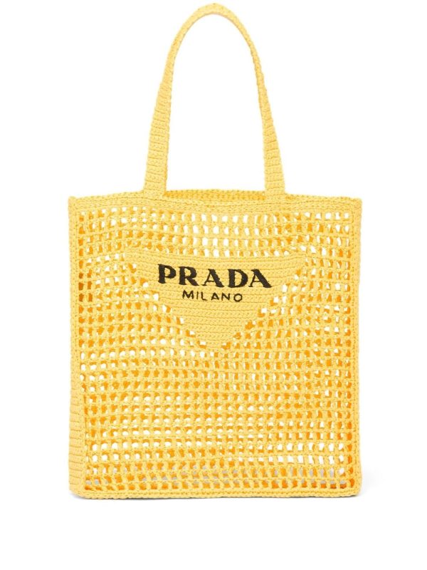 Prada woven-logo raffia tote bag