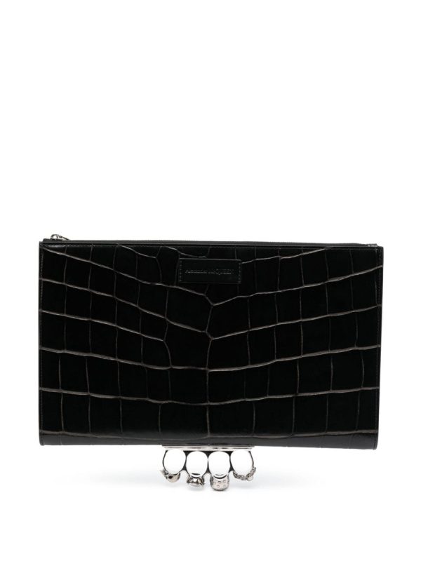 Alexander McQueen Four Ring crocodile-effect clutch bag