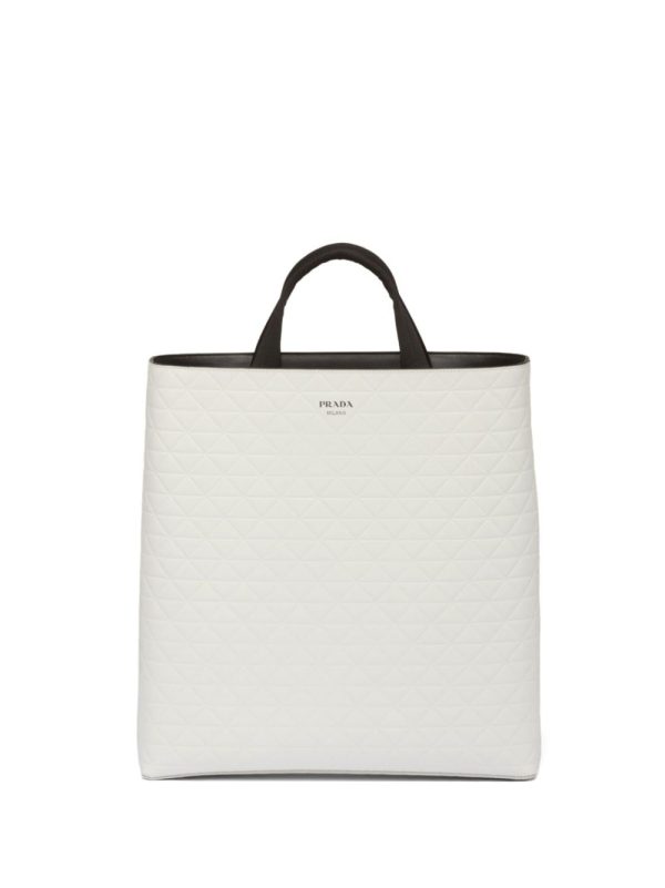 Prada embossed-triangles leather tote bag