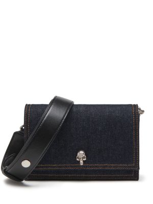 Alexander McQueen small Skull denim satchel bag