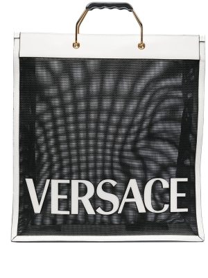 Versace logo-patch mesh tote bag