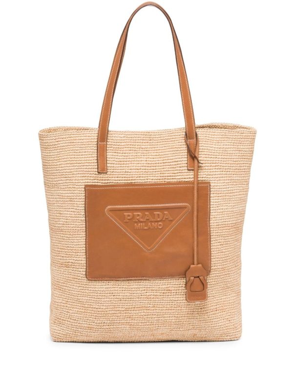 Prada triangle-logo raffia tote bag