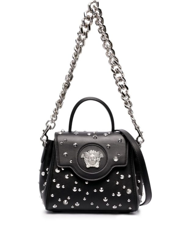 Versace small La Medusa studded top-handle bag
