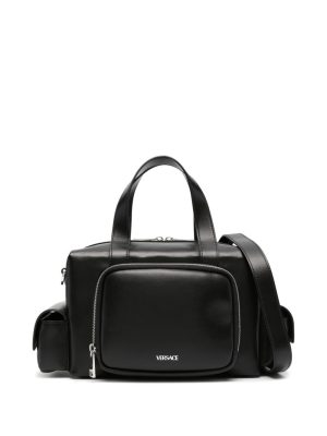 Versace logo-print leather tote bag