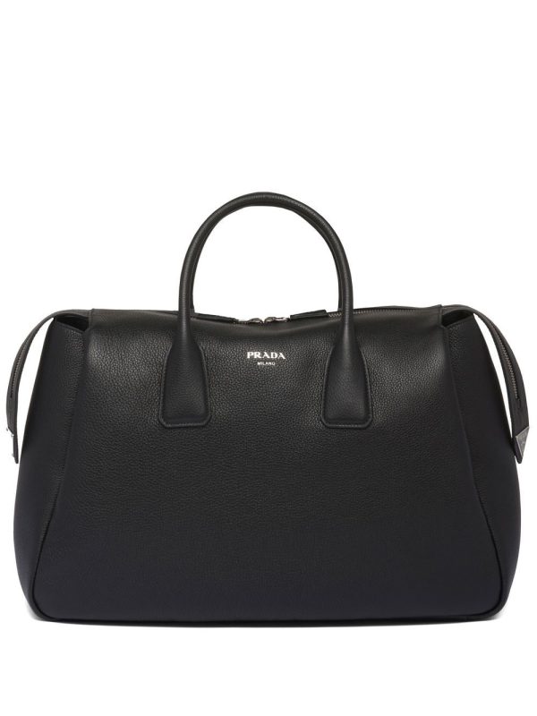 Prada triangle logo leather travel bag