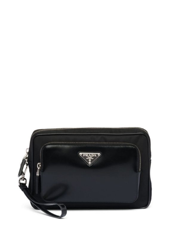 Prada triangle-logo panelled clutch bag