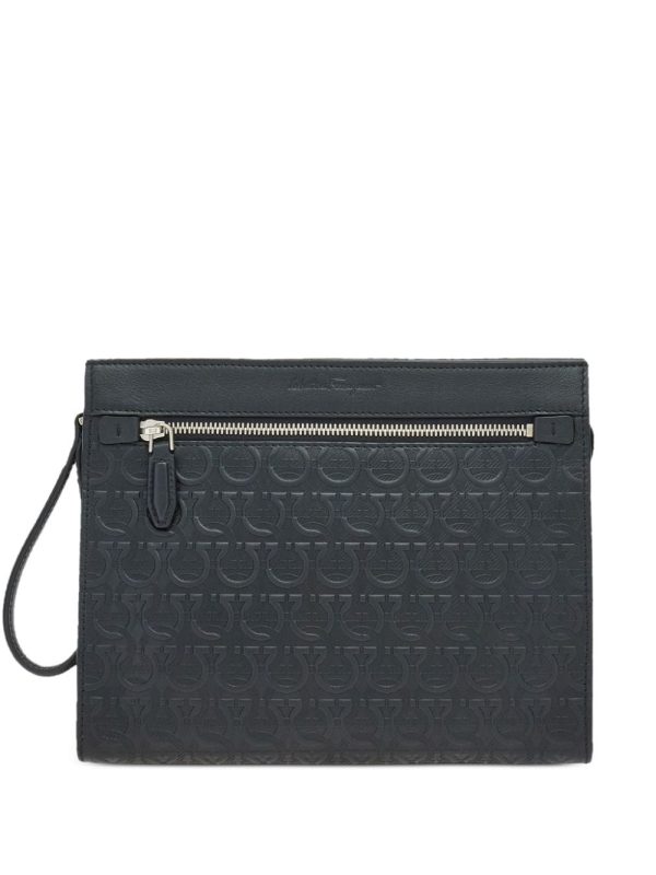 Ferragamo Gancini embossed zipped clutch