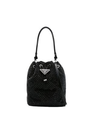 Prada enamel-logo crystal-embellished bucket bag