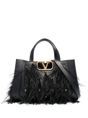 Valentino Garavani feather-embellished VLogo tote bag
