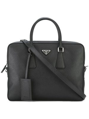 Prada triangle-logo leather briefcase