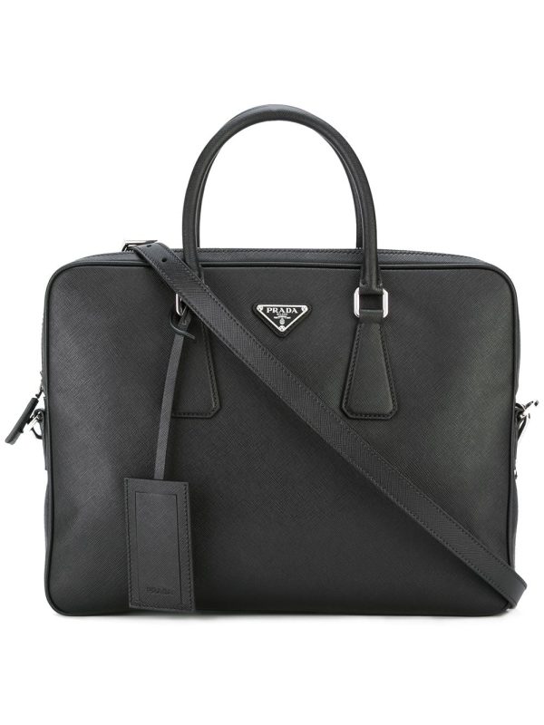 Prada triangle-logo leather briefcase