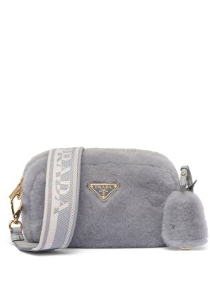 Prada triangle-plaque shearling shoulder bag