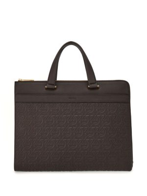 Ferragamo Gancini-print leather laptop bag