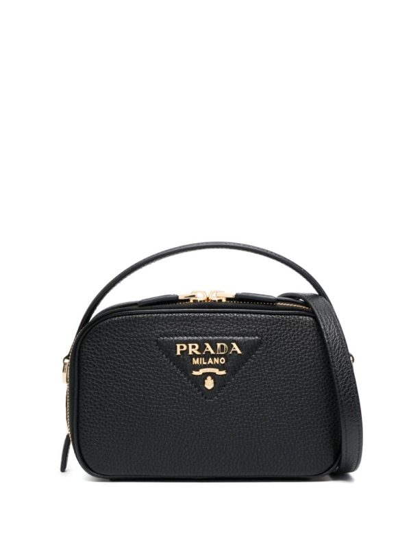 Prada triangle-logo leather tote bag