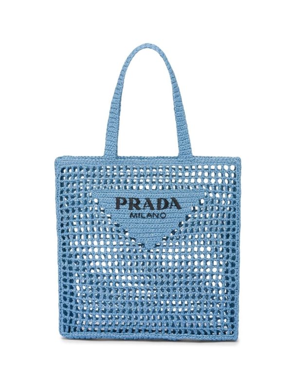Prada woven-logo raffia tote bag