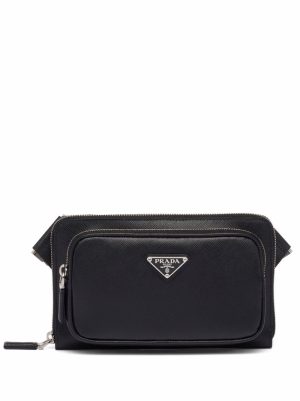 Prada logo plaque zipped crossbody bag