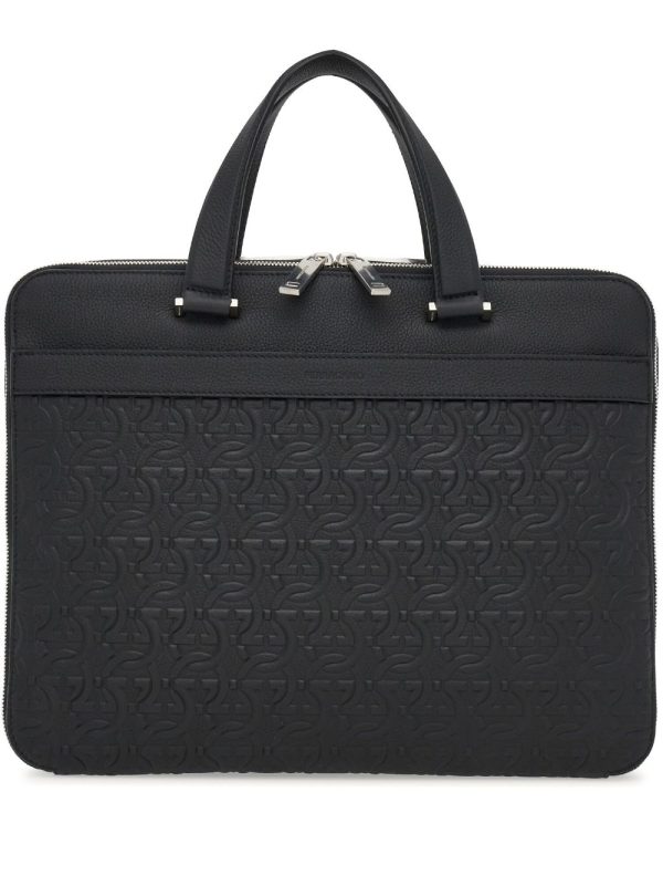 Ferragamo monogram-embossed leather briefcase