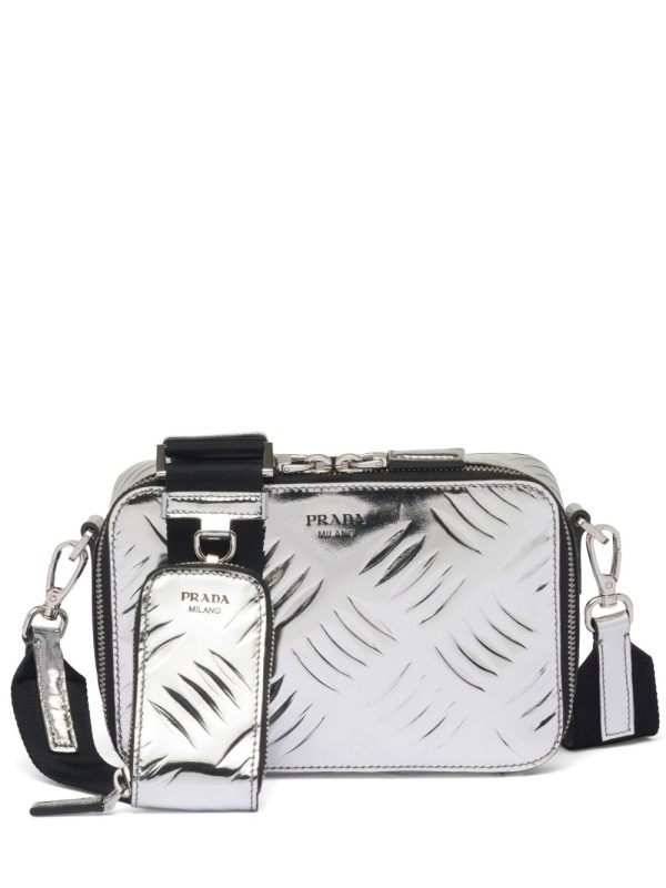 Prada Brique debossed metallic leather bag