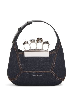 Alexander McQueen mini The Jewelled Hobo denim tote bag