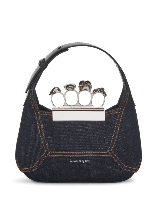 Alexander McQueen mini The Jewelled Hobo denim tote bag