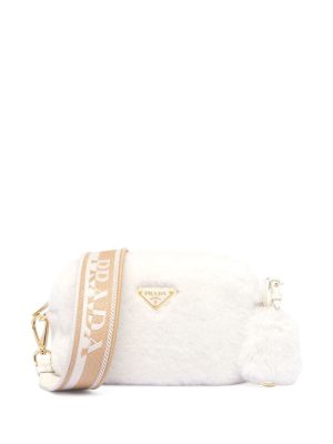 Prada triangle-plaque shearling shoulder bag