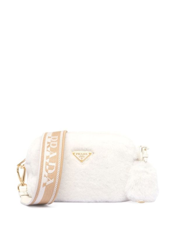 Prada triangle-plaque shearling shoulder bag