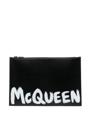 Alexander McQueen logo-print leather clutch bag