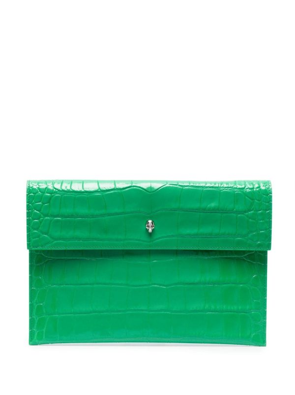 Alexander McQueen crocodile-embossed envelope clutch bag