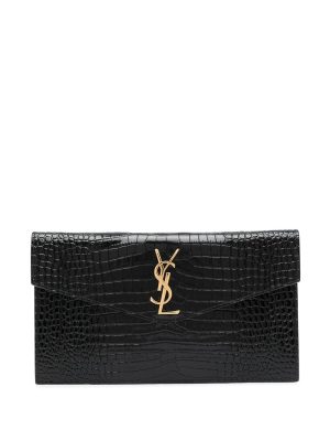 Saint Laurent Uptown crocodile-embossed pouch