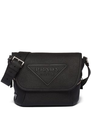 Prada logo-embossed leather messenger bag