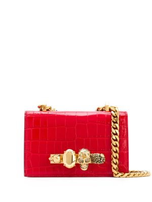 Alexander McQueen jewelled crocodile-embossed shoulder bag