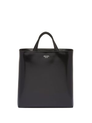 Prada logo-stamp leather tote bag