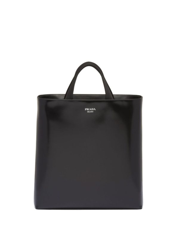 Prada logo-stamp leather tote bag