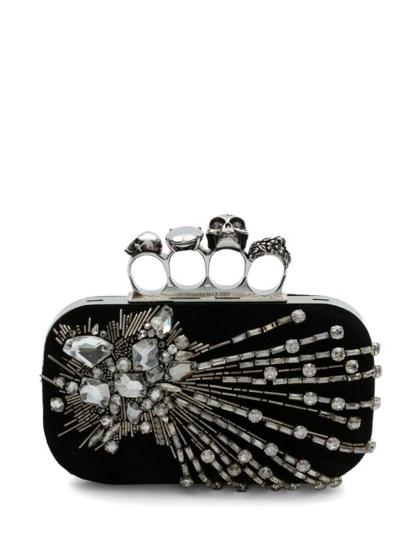 Alexander McQueen Skull Four Ring crystal-embellished clutch bag