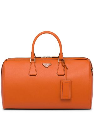 Prada leather logo-patch travel bag
