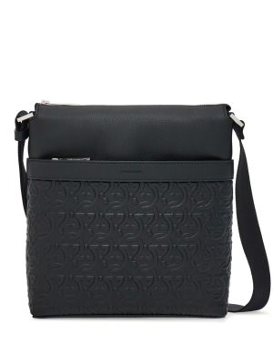 Ferragamo Gancini-embossed leather messenger bag