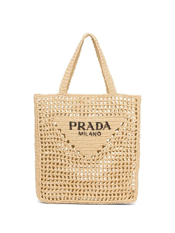 Prada woven-logo raffia tote bag