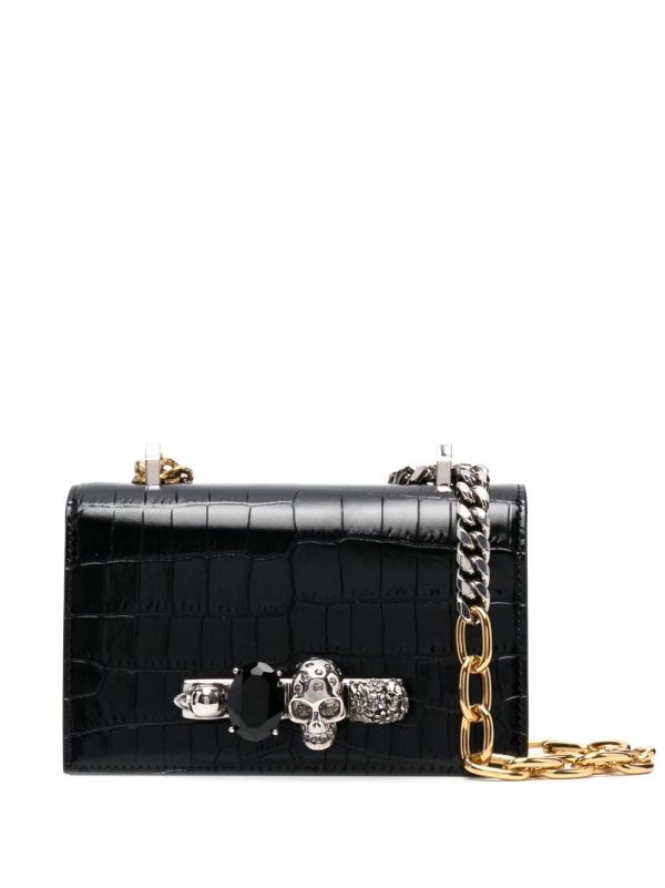 Alexander McQueen skull-embroidered crocodile-effect crossbody bag