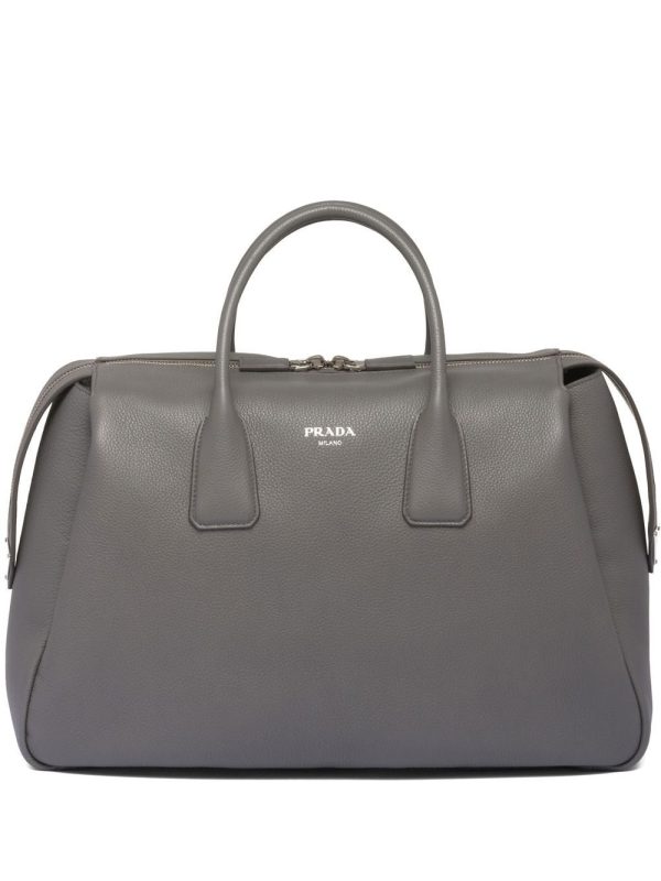 Prada triangle logo leather travel bag