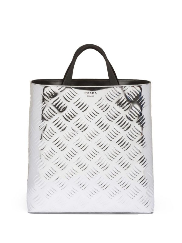 Prada textured metallic leather tote bag