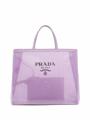 Prada sequinned logo-print mesh tote bag