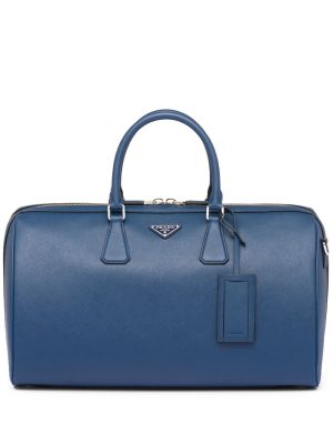 Prada leather logo-patch travel bag