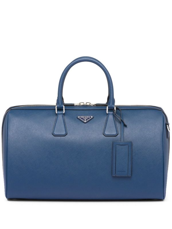 Prada leather logo-patch travel bag