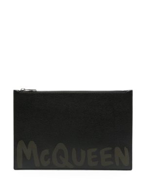 Alexander McQueen logo-print leather clutch bag