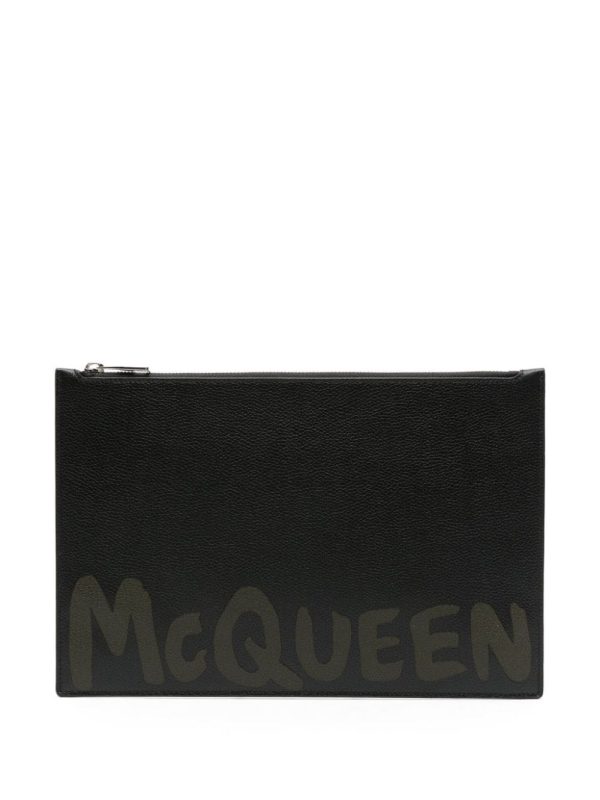 Alexander McQueen logo-print leather clutch bag