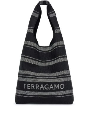 Ferragamo logo-print braided tote bag