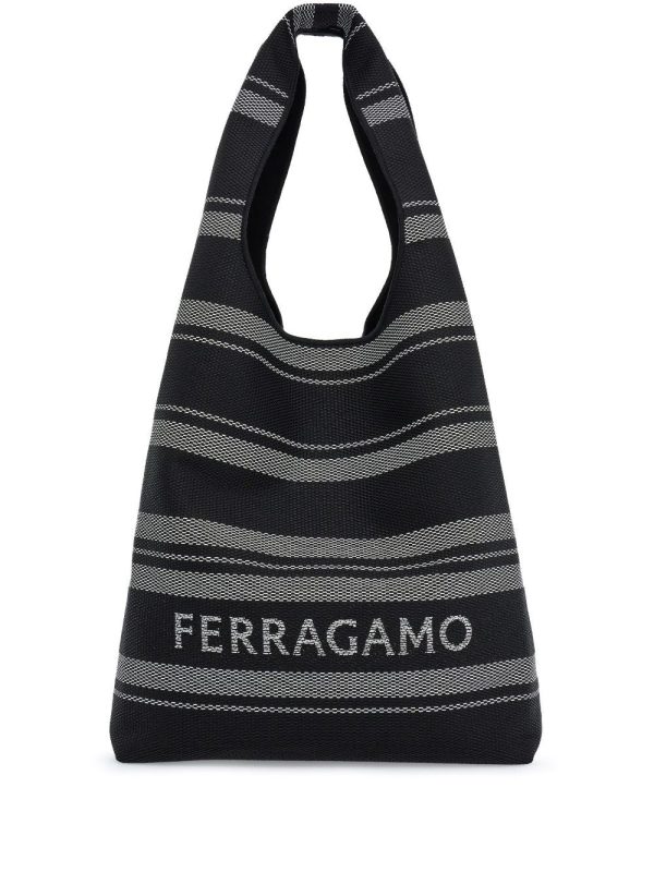Ferragamo logo-print braided tote bag